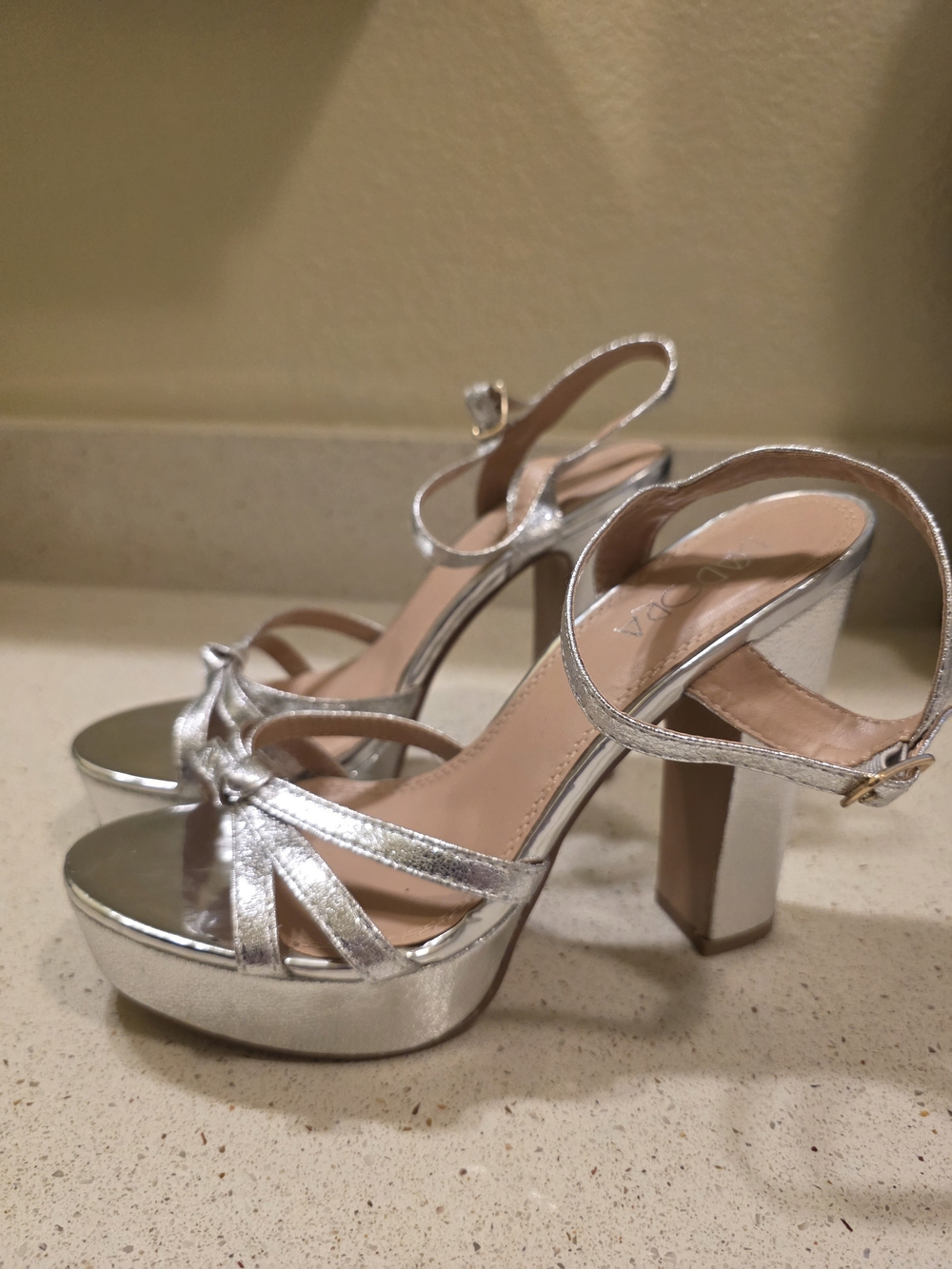 Silver Platform Block Heel Sandals - Women's Dress Heels